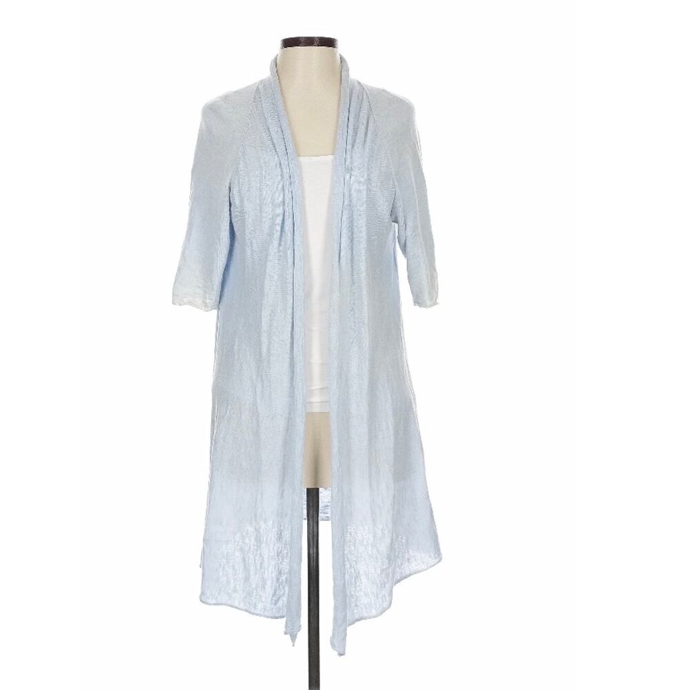 Eileen Fisher Linen Cotton Open Cardigan Sweater Blue Lightweight Women's Lg